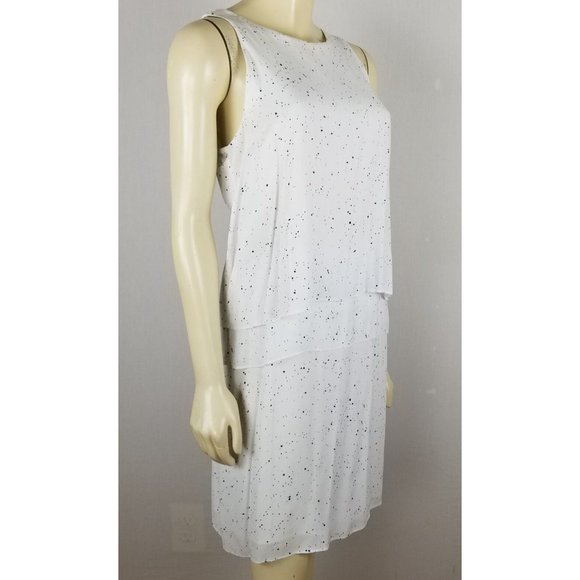 Metaphor sleeveless tiered comfortable rayon white dress with light polka dots L - Picture 3 of 12